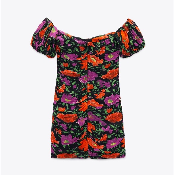 NEW! Zara Floral Print Off the Shoulder Mini Dress - Picture 7 of 13